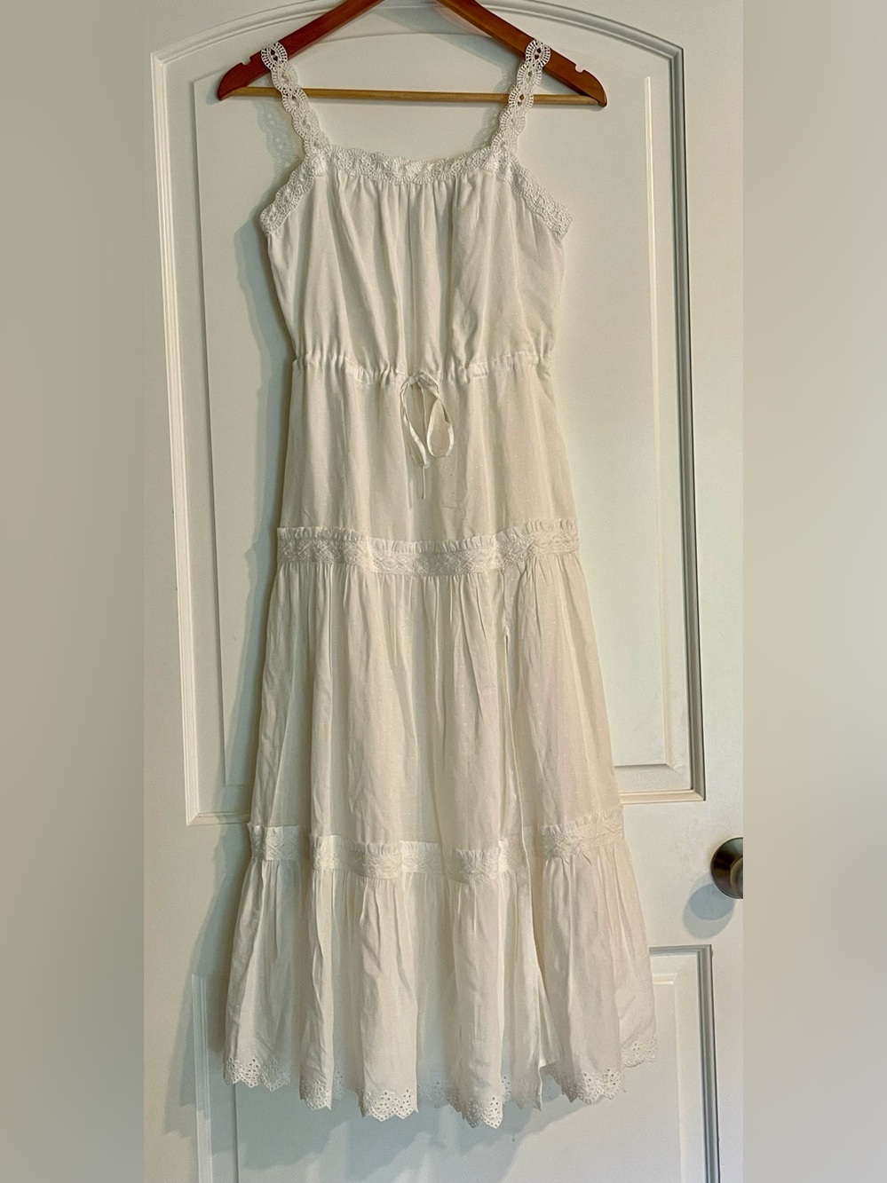 PAIGE Amity White Lace Trim Babydoll Maxi Fairy Sundress Square Neck XXS